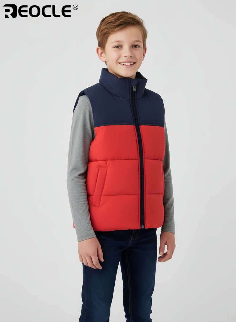 REOCLE Kid's Unisex Puffer Vest with Heavyweight Warmth and Insulated Design Boys Girls Outerwear Vest with Front Zipper for Cold Weather Play - Image 3